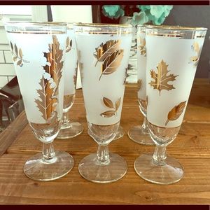 1960’s Libby’s frosted gold leaf stemware glasses